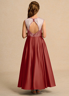 Azazie Candy Girl Blumenmädchenkleider Ballkleid Schleifen Matte Satin Kleid Terrakotta image3