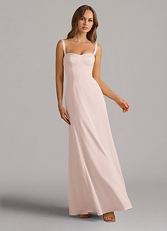 Azazie Amaris Robes de demoiselle d'honneur Robe Trapèze en Satin extensible Corset Rose Pâle image1