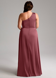 Azazie Brooke Bridesmaid Dresses Desert Rose A-Line One Shoulder Stretch Satin Dress image9