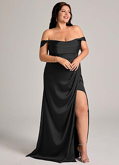 Azazie Johana Bridesmaid Dresses Black Mermaid Off the Shoulder Stretch Satin Convertible Dress image13