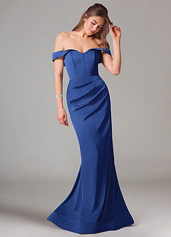 Azazie Everly Bridesmaid Dresses Royal Blue Mermaid Off the Shoulder Stretch Satin Convertible Dress image6
