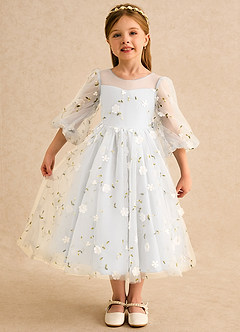 Azazie Elowen vestidos de niña de las flores Vestido Marfil de Encaje de Línea A con Escote corazón image1