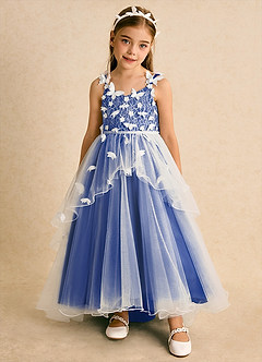 Azazie Darlina Robe Demoiselle D'honneur Fillette Robe Princesse en Tulle Dentelle Ivoire Bleu Roi image5