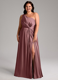 Azazie Brooke Bridesmaid Dresses Vintage Mauve A-Line One Shoulder Stretch Satin Dress image8
