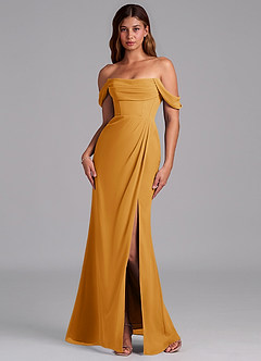 Azazie Johana Brautjungfernkleider Wandelbar Meerjungfrau-Linie Schulterfrei Chiffon Kleid Butterscotch image7
