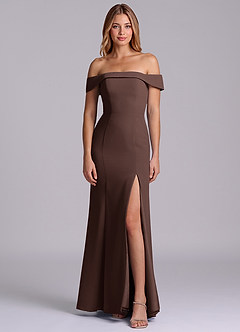Azazie Luciana Bridesmaid Dresses Ganache Sheath Off the Shoulder Chiffon Convertible Dress image1