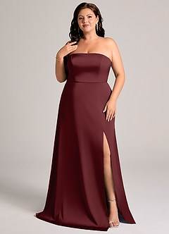 Azazie Wren Abiti da Damigella Abito Convertibile A-Line in Raso Elasticizzato Senza Cinturino Cabernet image8