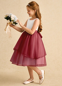 Azazie Rene Flower Girl Dresses Ivory Pomegranate A-Line Bow Tulle Dress image5