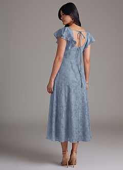 Azazie Bondi Bridesmaid Dresses Dusty Blue A-Line Ruched Floral Burnout Dress image6