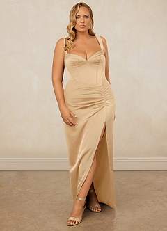 Christian Siriano Bridal for Azazie 1017 Bridesmaid Dresses Gold Sheath Sweetheart Neckline Stretch Satin Dress image9