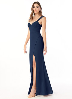Azazie Audre Bridesmaid Dresses Dark Navy Mermaid Pleated Chiffon Dress image3