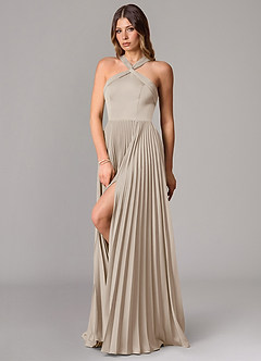 Azazie Afra Robes de demoiselle d'honneur Robe Trapèze en Satin extensible Plissée Givre image4