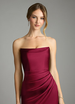 Azazie Leonis Bridesmaid Dresses Burgundy Mermaid Pleated Stretch Satin Convertible Dress image4
