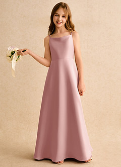 Azazie Joella Girls Formal Flower Girl Dresses Rose Gold A-Line Pleated Matte Satin Dress image2
