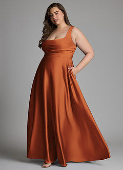 Azazie Azaria Bridesmaid Dresses Cinnamon A-Line Corset Stretch Satin Dress image10