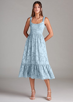 Azazie Alissa Bridesmaid Dresses Sky Blue A-Line with Pockets Floral Burnout Dress image3