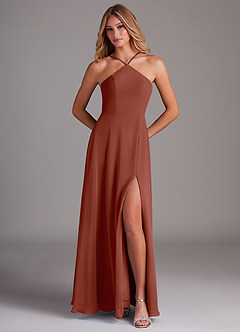 Azazie Bailey Bridesmaid Dresses Auburn A-Line Halter Side Slit Chiffon Dress image5