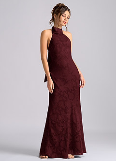 Azazie Velli Brudtärnklänningar Klä av Sjöjungfru i Blommig Utbrändhet Hög hals Cabernet image5