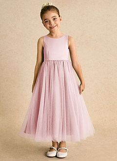 Azazie Solia Abiti da Ragazza di Fiori Abito Principessa in Tulle Fiocco Rosa Cipria image3