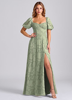 Azazie Mirian Robes de demoiselle d'honneur Robe Trapèze en Blumen-Burnout Encolure en Forme de Cœur Agave image5