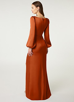 Azazie Mel Bridesmaid Dresses Burnt Orange Sheath Long Sleeve Stretch Satin Dress image4