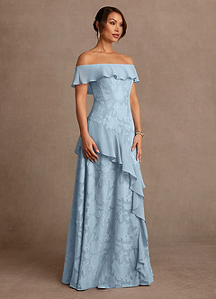 Azazie Marina Mother of the Bride Dresses Sky Blue A-Line Off the Shoulder Floral Burnout Dress image3