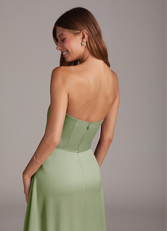 Azazie Wren Bridesmaid Dresses Dusty Sage A-Line Strapless Stretch Satin Convertible Dress image4
