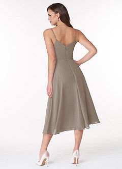 Azazie Clarissa Bridesmaid Dresses Taupe A-Line V-Neck Chiffon Dress image2