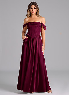Azazie Hattie Bridesmaid Dresses Cabernet A-Line Ruched Velvet Dress image1