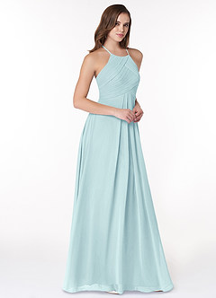Azazie Ginger Bridesmaid Dresses Sea Glass A-Line Halter Pleated Chiffon Dress image1