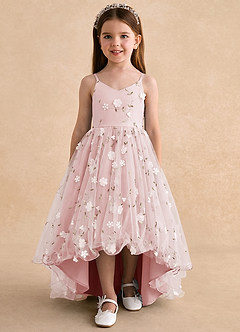 Azazie Celia Flower Girl Dresses Powder Pink A-Line Spaghetti Strap Tulle Dress image6