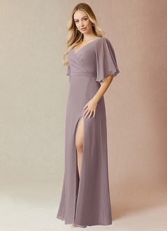 Azazie Cierra Brautjungfernkleider A-Linie V-Hals Chiffon Kleid Dämmerung image3