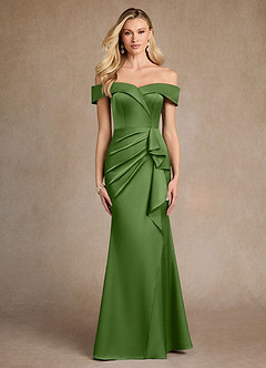 Azazie Laredo Moeder van de bruid jurken Zeemeermin Jurk van Stretch Satijn Off the Shoulder Basilicum image1