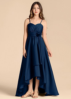 Azazie Catalina Junior Dark Navy A-Line Sweetheart Neckline Stretch Satin Dress image1