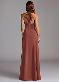 Azazie Myra Robes de demoiselle d'honneur Robe Trapèze en Satin extensible Fente Latérale Auburn image6