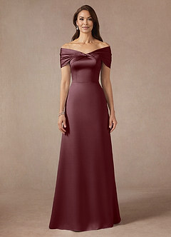 Azazie Amelia Mother of the Bride Dresses Sangria A-Line Off the Shoulder Stretch Satin Dress image3