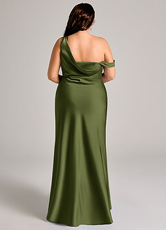 Azazie Madelyn Bridesmaid Dresses Olive Mermaid One Shoulder Stretch Satin Convertible Dress image16
