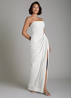 Azazie Nyra Bridesmaid Dresses White Sheath Corset Chiffon Dress image7