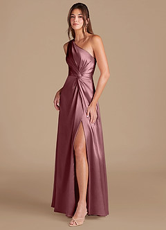 Azazie Brooke Bridesmaid Dresses Vintage Mauve A-Line One Shoulder Metallic Satin Dress image4