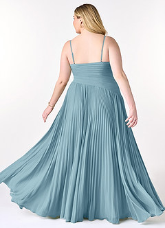 Azazie Vini Bridesmaid Dresses Moody Blue A-Line V-Neck Pleated Chiffon Dress image9