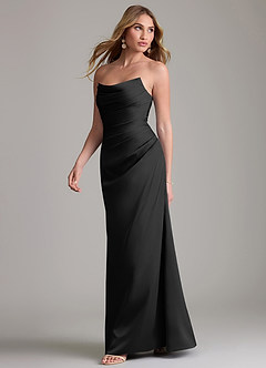 Azazie Lucille Bridesmaid Dresses Black Mermaid Strapless Stretch Satin Convertible Dress image3