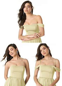 Azazie Morana Vestidos de damas de honor Vestido de Sorbete De Limón de Satén Elástico de Corte en A Convertible con Vestidos sin tirantes image10