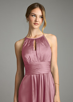 Azazie Bonnie Bridesmaid Dresses Vintage Mauve A-Line Pleated Stretch Satin Dress image2