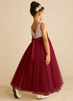 Azazie Tay Flower Girl Dresses Burgundy A-Line Sequins Tulle Dress image5