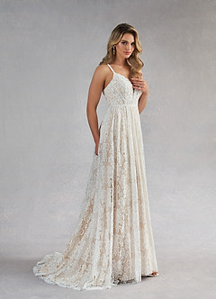 Azazie August Wedding Dresses Diamond White Nude A-Line Lace Dress image3