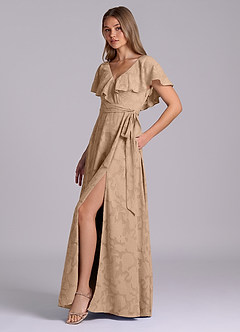 Azazie Lainey Bridesmaid Dresses Champagne A-Line with Pockets Floral Burnout Dress image6