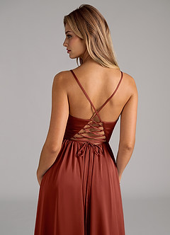 Azazie Aaida Bridesmaid Dresses Terracotta A-Line Corset Stretch Satin Dress image2