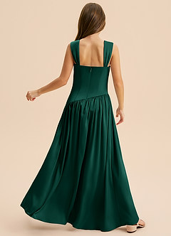 Azazie Dotty Junior Emerald A-Line Pleated Stretch Satin Dress image2