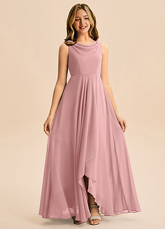 Azazie Mannie Junior Vestido de Rosa Polvorienta de Gasa de Corte en A con Plisado image3