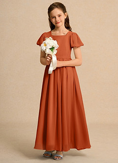 Azazie Lilia Girls Formal Flower Girl Dresses Burnt Orange A-Line with Sleeves Chiffon Dress image4